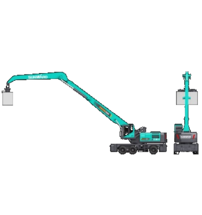 作业幅度达18米，，，，，，9001cc金沙以诚为本智能首台轮式抓料机乐成下线